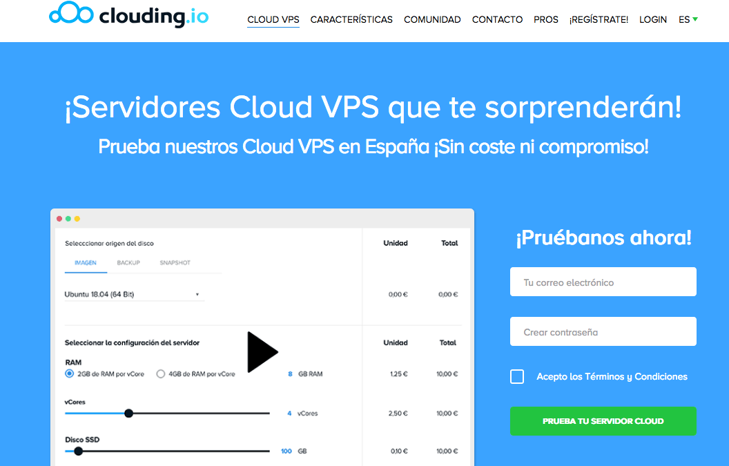 Clouding.io servicios de hosting cloud en España: Gran calidad, buen servicio y excelente disponibilidad.