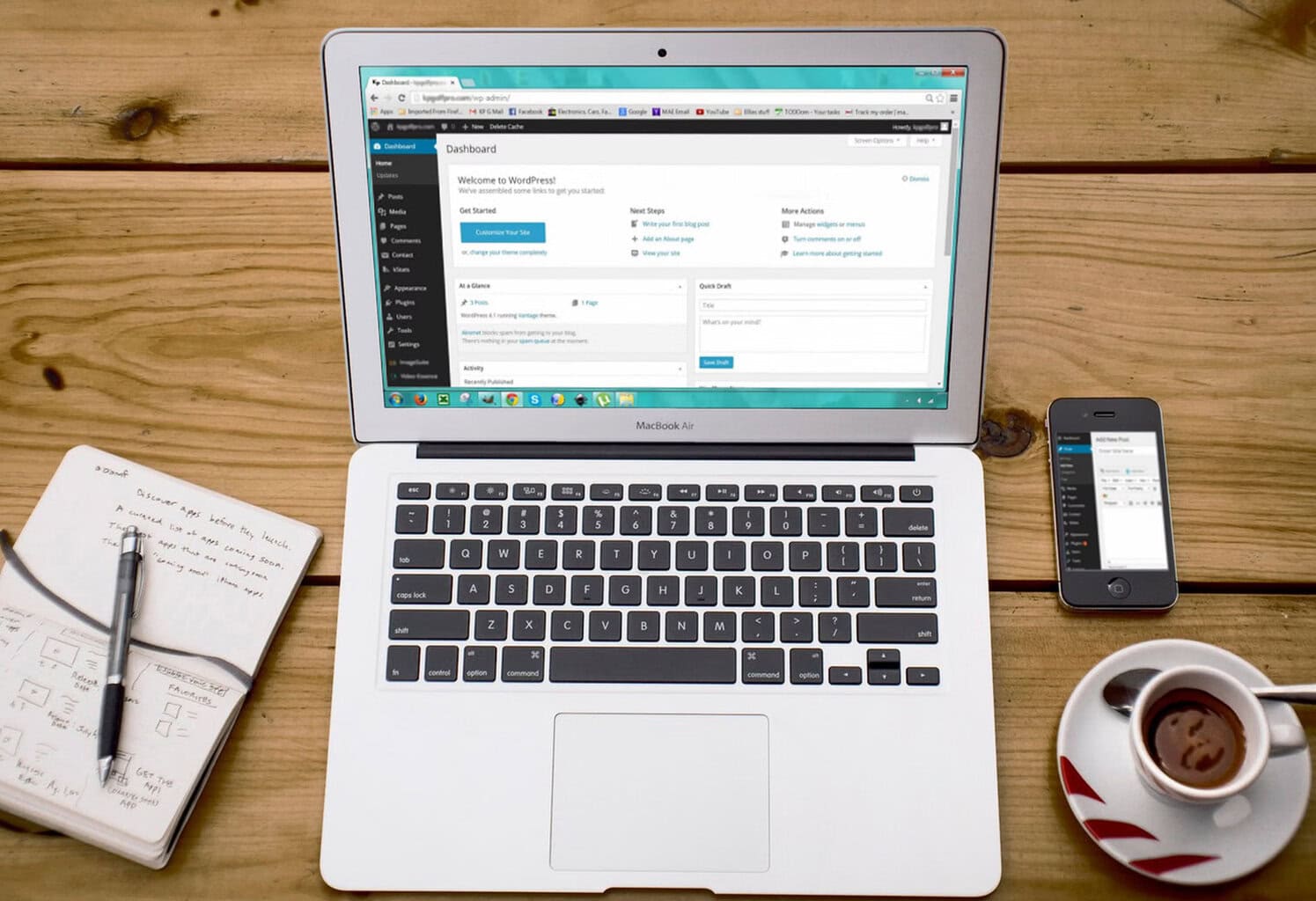 Cómo crear un blog en WordPress Panel de WordPress utilizado para crear y organizar un blog