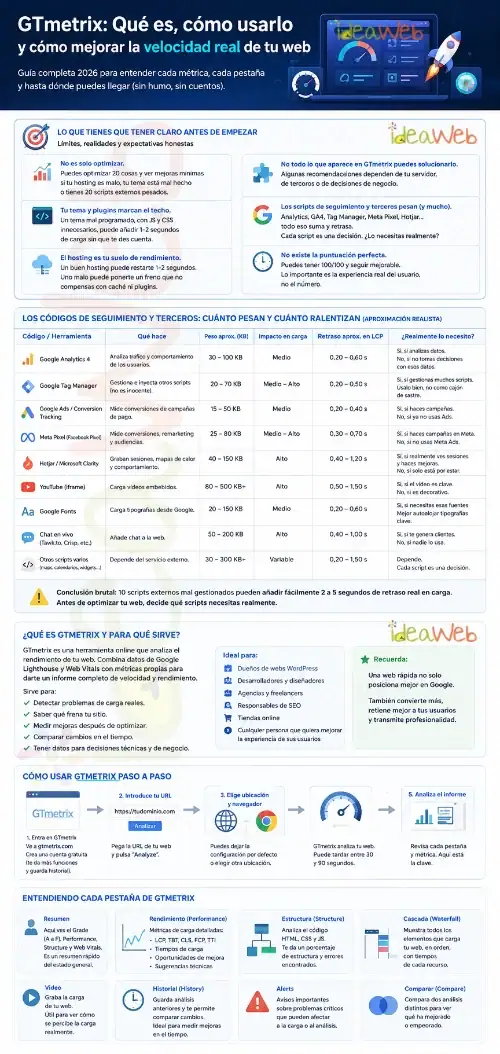 Gt Metrix Infografia Por Deaweb- 1 Infografía Sobre Gtmetrix, Métricas De Rendimiento, Scripts Externos Y Límites De Optimización Web