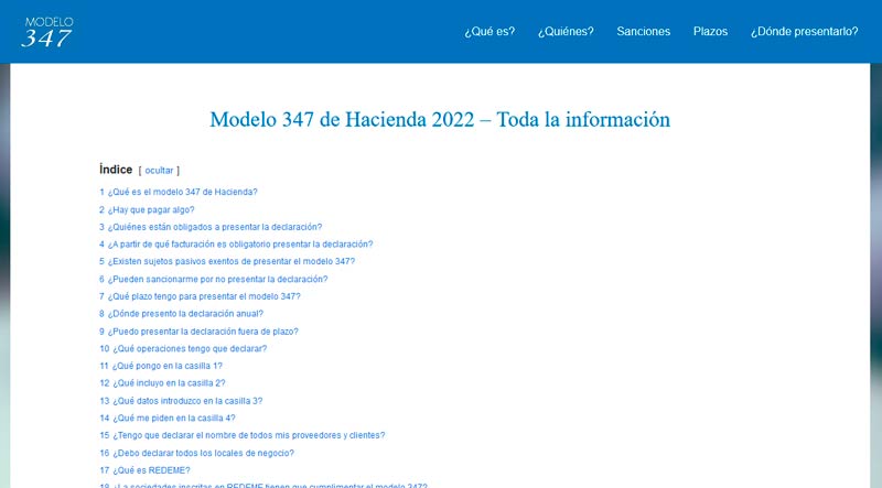Web para trámite modelo 347 hacienda