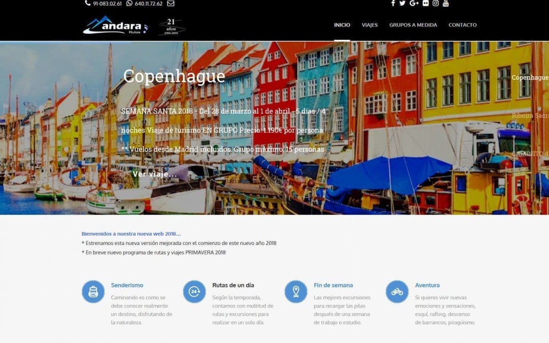 Diseño de páginas web para empresa de senderismo en Madrid, viajes, turismo, senderismo y vuelos.