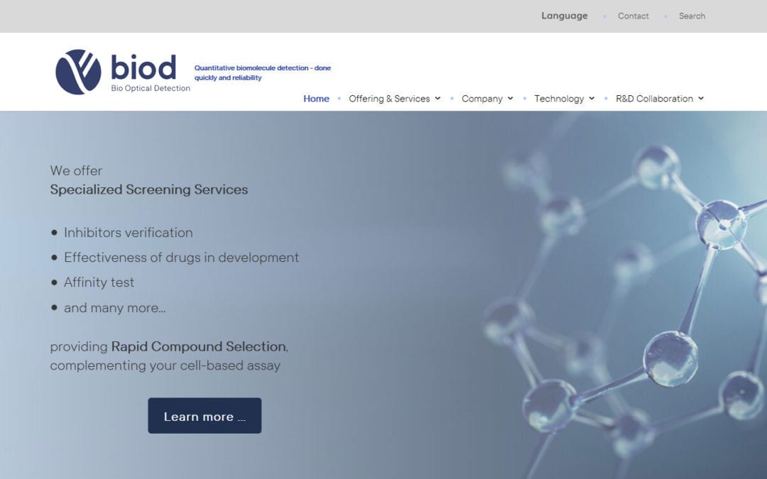 Diseño de página web para empresa científica de biodetección óptica laboratorio en Madrid